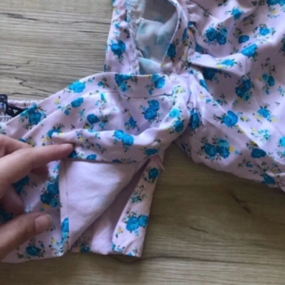 Zara White and Blue Puff Sleeve Crop Top - Picture 6 of 11
